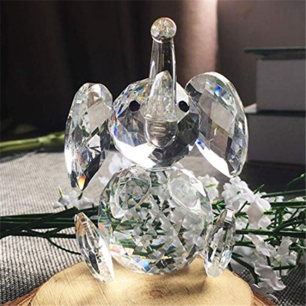 Crystal Cute Elephant Figurine Collection Cut Glass Ornament Statue Animal Decor